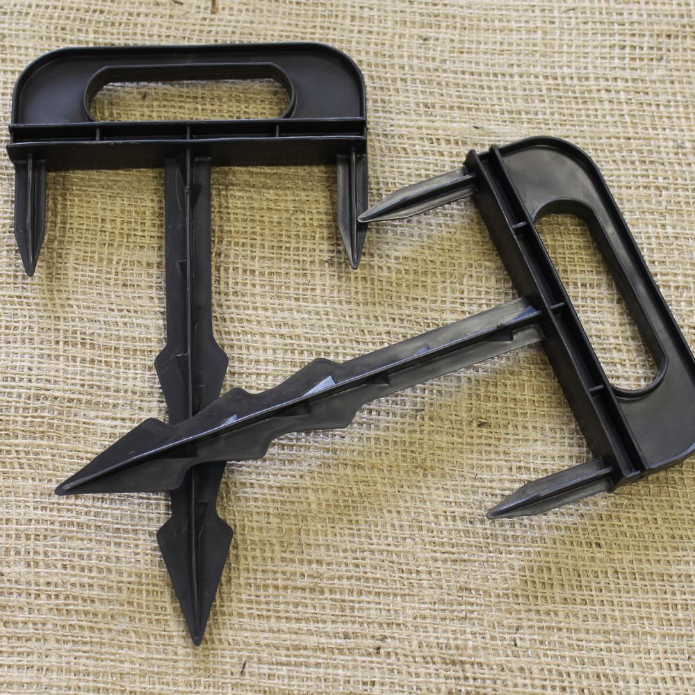 Two Heavy Duty Black Tri-Prong Garden Pegs